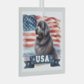 Grijze patriottische Newfoundland vierkante glazen Glas Ornament (Voorkant Rechts)