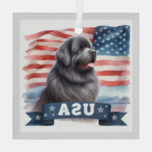 Grijze patriottische Newfoundland vierkante glazen Glas Ornament (Achterkant)
