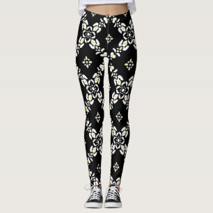 Grijze patronen bladeren bloemen leggings