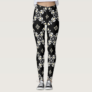 Grijze patronen bladeren bloemen leggings