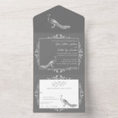 Grijze Pauw Flourish All In One Uitnodiging (Binnen)