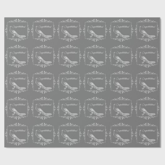 Grijze Pauw Flourish Trouw Inpakpapier (Vlak)