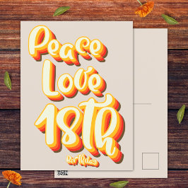 Grijze Peace Love Retro Groovy 18e Verjaardagswens Briefkaart
