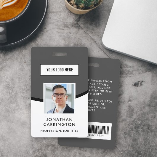 Grijze personeels-ID logo foto barcode badge