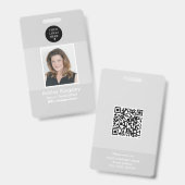 Grijze personeelsfotobadge Bedrijfsbarcode Badge (Voor- en achterkant)