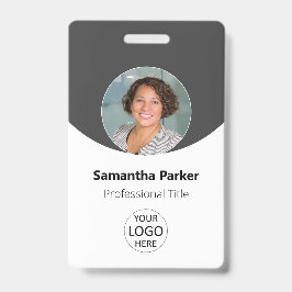 Grijze persoonlijke foto, Logo, streepjescode werk Badge