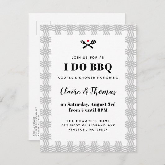 Grijze picknick Pset Cloth I Do BBQ Invitation Briefkaart (Voorkant / Achterkant)
