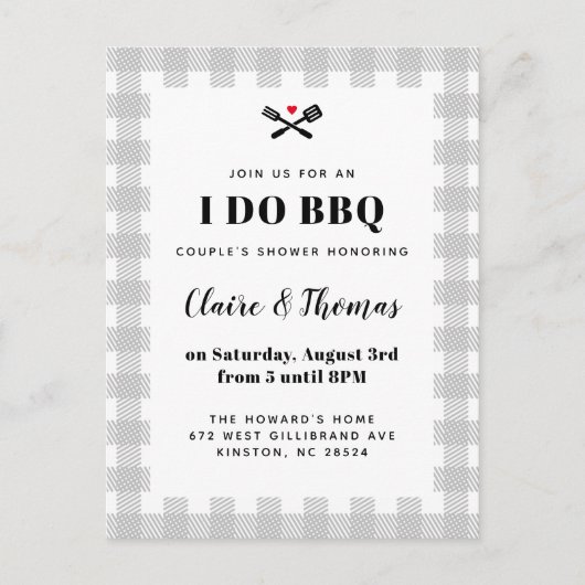 Grijze picknick Pset Cloth I Do BBQ Invitation Briefkaart (Voorkant)