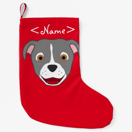 Grijze Pitbull Face met White Blaze Kleine Kerstsok (Voorkant)