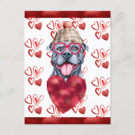Grijze Pitbull Hart Hond Liefhebber Valentijnsdag Feestdagenkaart