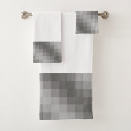 Grijze Pixel Graphic op Witte Badkamer Handdoeken