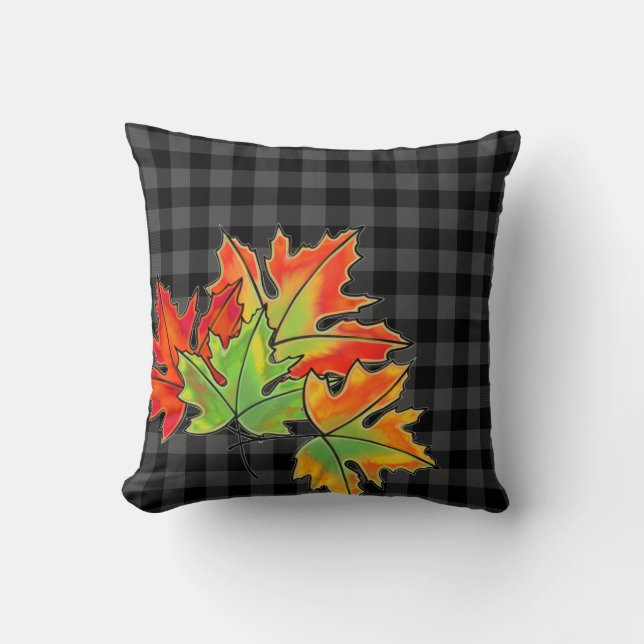 Grijze plaat met Herfst Maple Leaves Kussen (Voorkant)