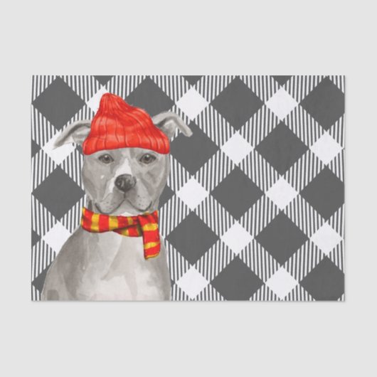 Grijze Plaid en Grijze Pit Bull Kerstmis Tissuepapier (Voorkant)