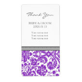 Grijze Plum Damask Patroon Bruiloft Labels (Voorkant)