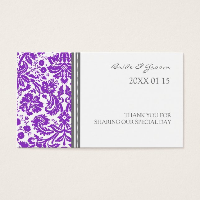 Grijze Plum Damask Trouwgunst Tags Visitekaartjes (Voorkant)