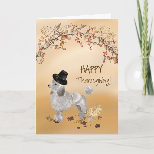 Grijze Poedel Funny Pilgrim Pet Thanksgiving Kaart (Voorkant)