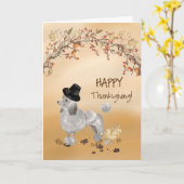 Grijze Poedel Funny Pilgrim Pet Thanksgiving Kaart (Gele Bloem)