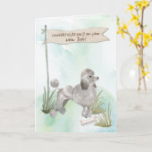 Grijze poedel Gefeliciteerd met nieuwe hond Kaart (Gele Bloem)