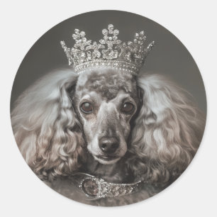 Grijze poedel gekleed als een prinses ronde sticker