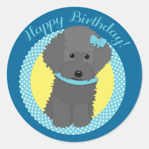 Grijze poedel Happy Birthday Stickers