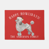 Grijze poedel Happy Howlidays Kerstmis Deurmat (Voorkant)