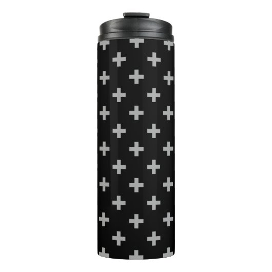 Grijze polka kruist zwart thermosbeker (Voorkant)