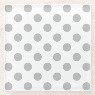 Grijze polka-stippen op wit glazen onderzetter