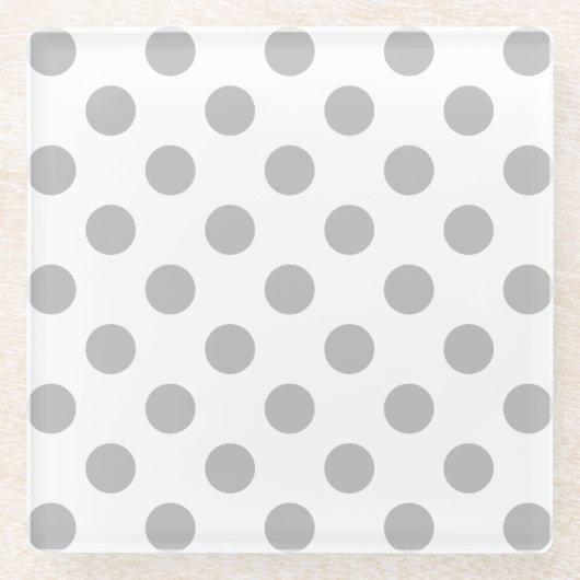 Grijze polka-stippen op wit glazen onderzetter (Voorkant)
