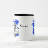 Grijze Poodle Dog Blauwe Abstracte Achtergrond Mok (Midden)