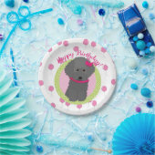 Grijze pooie Birthday Dog roze ballonnen Papieren Bordje (Feest)