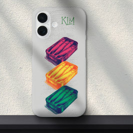 Grijze Pop Art Sardine Art Grunge Tekening Monogra iPhone 16 Hoesje