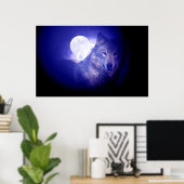 Grijze Poster afdrukken - Blauwe nachtwolven (Thuiskantoor)