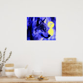 Grijze Poster afdrukken - Blauwe nachtwolven (Keuken)