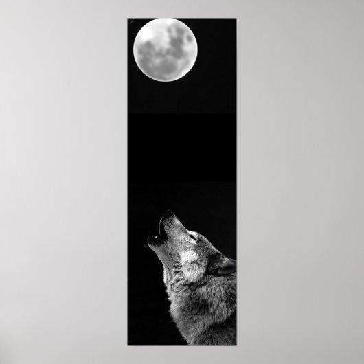 Grijze Poster met Wolf en Moon Panorama (Voorkant)