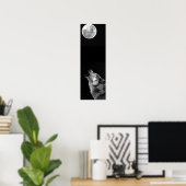 Grijze Poster met Wolf en Moon Panorama (Thuiskantoor)