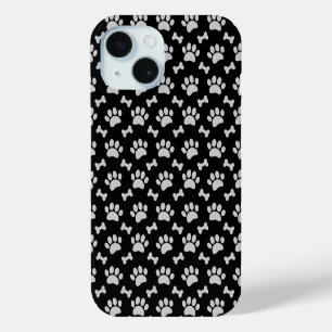 Grijze poten en Botten patroon op zwart iPhone 15 Case