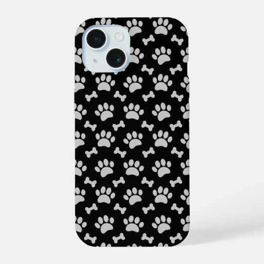Grijze poten en Botten patroon op zwart iPhone 15 Case (Achterkant)
