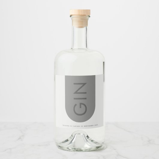 Grijze Premium Ultimate Moderne Monogram Arch Gin Likeurfles Etiket (Voorkant)