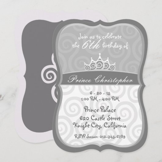 Grijze prins Kroonspiraaltjes Birthday Kaart (Voorkant / Achterkant)