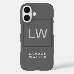 Grijze professionele eenvoudige moderne initialen  iPhone 16 hoesje