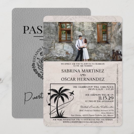 Grijze Puerta Vallarta Passport bruiloft Kaart (Voorkant / Achterkant)