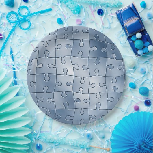 Grijze puzzel papieren bordje (Feest)