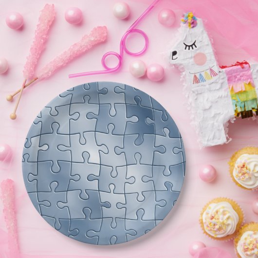Grijze puzzel papieren bordje (Feest)