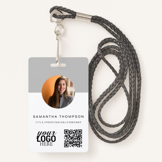 Grijze QR Code Bedrijfs ID Kaart Bedrijfs van Logo Badge (Voorkant met draagriem)