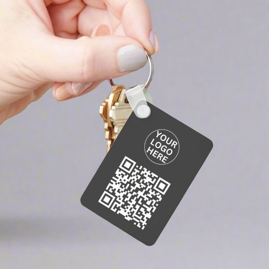 Grijze QR Code & Business Logo Moderne Promotie Sleutelhanger