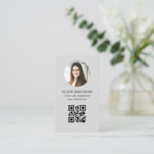 Grijze QR-code fotokaart Visitekaartje (Staand voorkant)