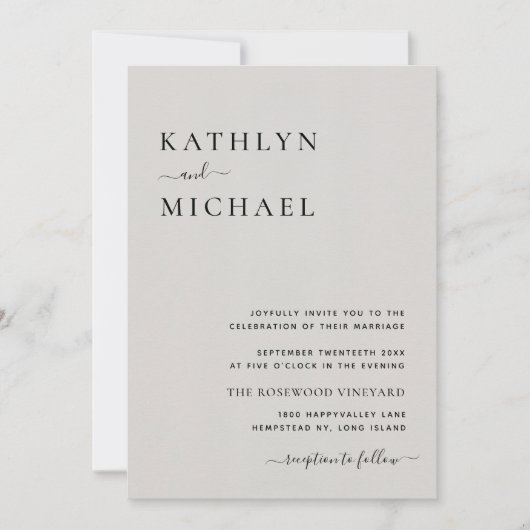 Grijze QR-code in één modern minimalistisch huweli Kaart (Voorkant)