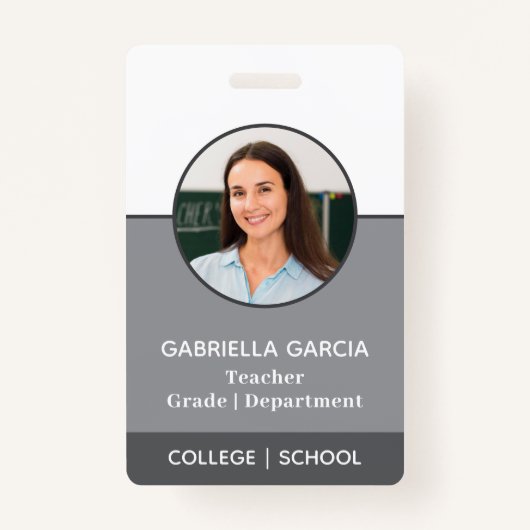 Grijze QR Code School Foto ID badge (Voorkant)