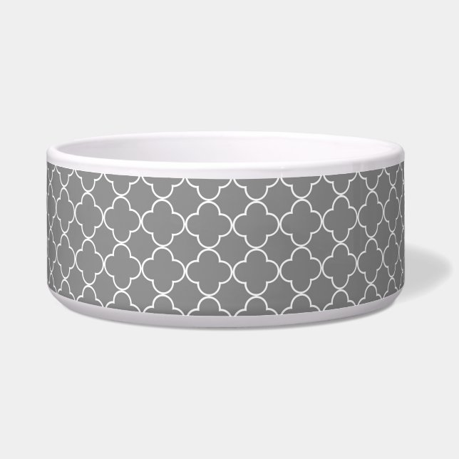 Grijze Quatrefoil Aangepaste Dog Bowl Voerbakje (Voorkant)