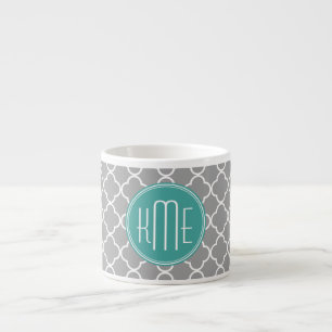 Grijze Quatrefoil met op maat gemaakt muntmonogram Espresso Kop